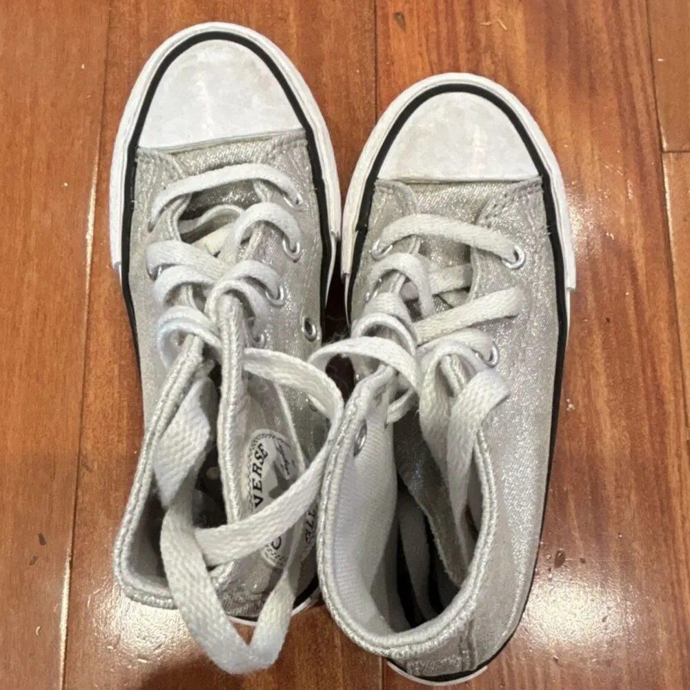 Converse Chuck Taylor All Star Hi Kids Silver Glitter Canvas High Top Sz 11.5